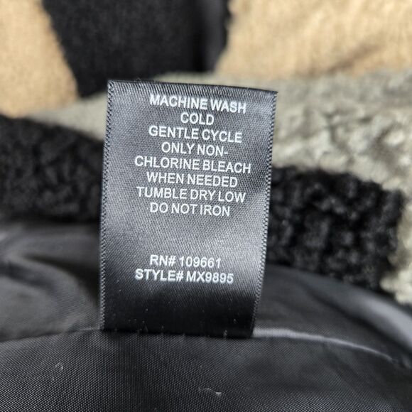 Forever Audrey Teddy Faux Fur Trench Coat Sz S Color Block Tan Gray Black - Picture 5 of 5